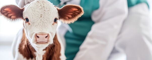 Veterinarian performing artificial insemination on a cow, close-up, professional focus, modern breeding techniques