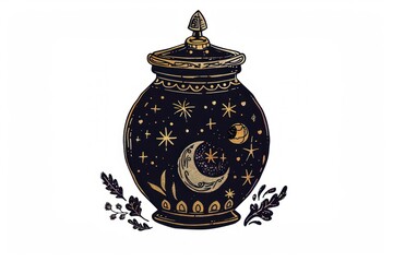 Mystical celestial-themed decorative jar