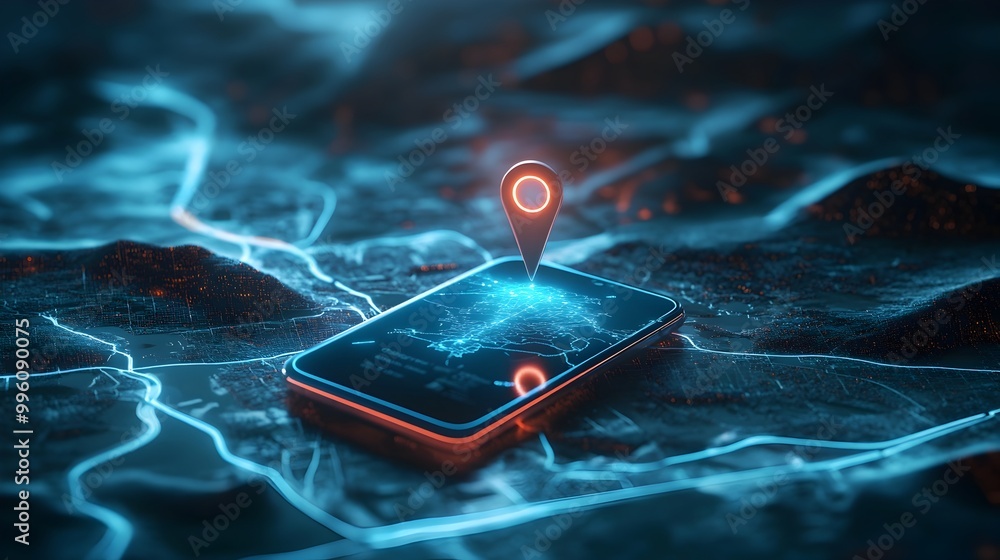 Aufkleber smartphone gps navigation with digital mapping and satellite tracking on abstract futuristic