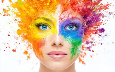 explosion of pride rainbow paint isolated stock photo on white background