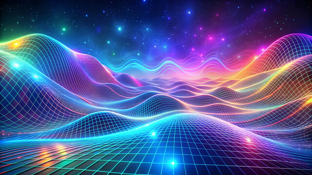 Abstract hologram gravity wave background with futuristic colors and patterns, technology, hologram, futuristic