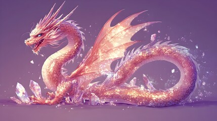 Obraz premium Shimmering Crystal-Encased Dragon in Vibrant Anime-Inspired Art
