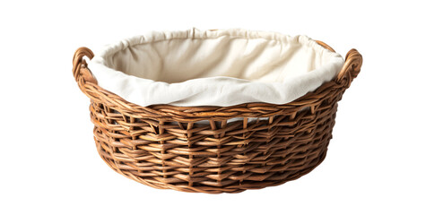 Obraz premium A circle woden basket with a white cloth 