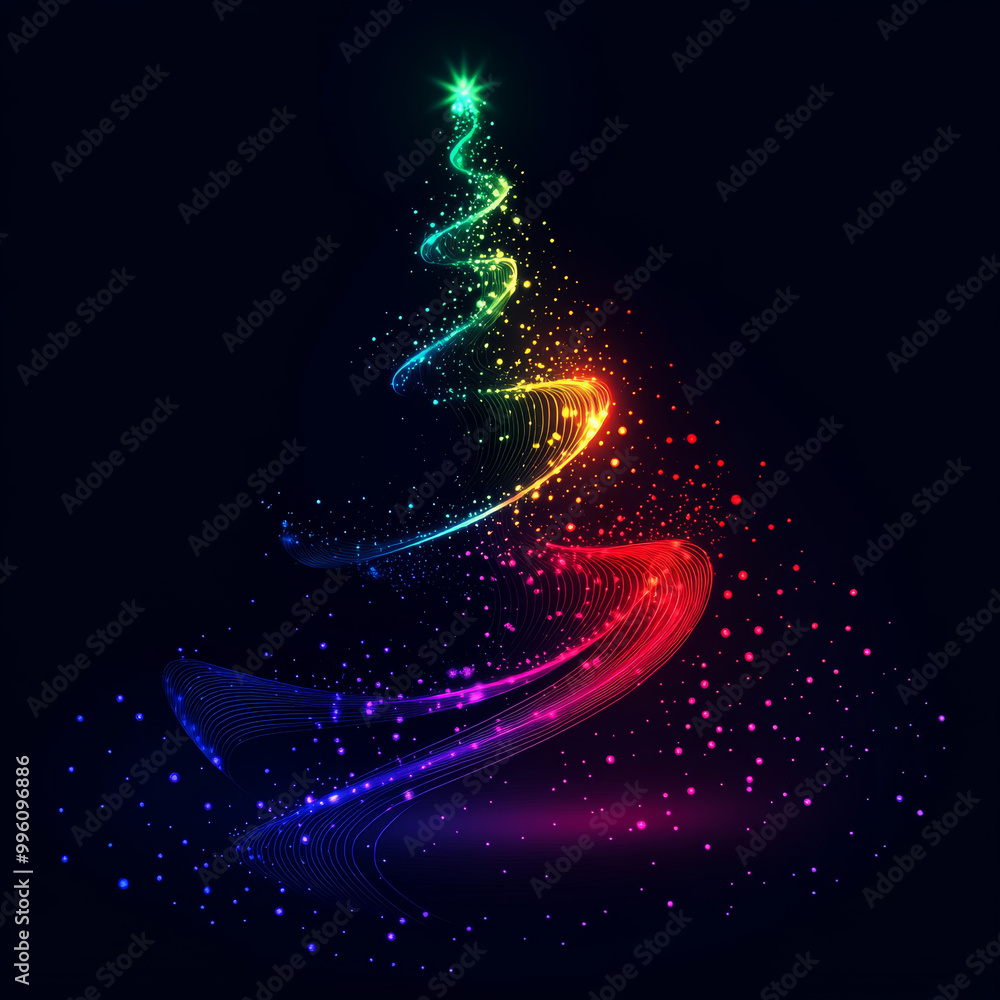 Wall mural vibrant christmas tree made of colorful light trails and sparkling effects, creating festive and joy
