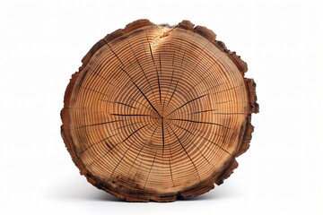 Fototapeta premium Cross section of a tree trunk showing the growth rings is isolated on a white background