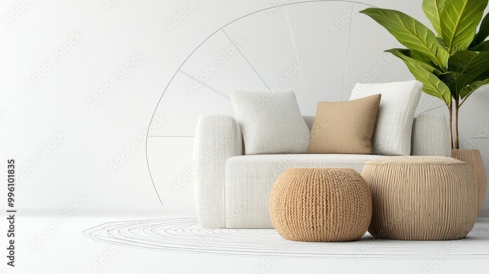Poster eclectic living room with a mix of patterns and textures, sketch line overlay adding an artistic edg