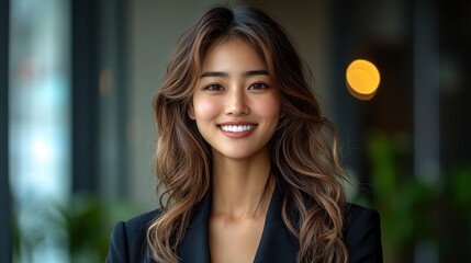 Portrait of a Beautiful Smiling Asian Woman in a Business Suit