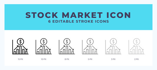 Stock market line icon illustrations with editable strokes.