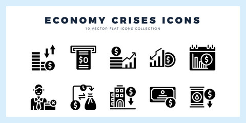 10 Economic Crisies Glyph icon pack. vector illustration.