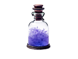 a glass bottle with a purple substance inside