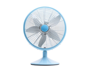 a blue fan with a white background