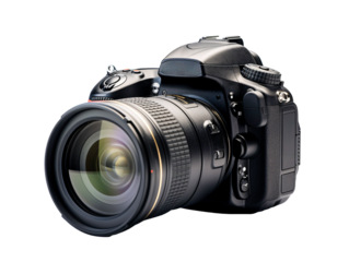 a black camera with a large lens