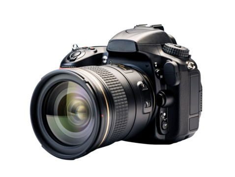 a black camera with a large lens