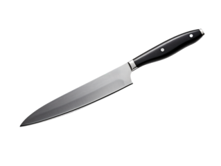 a knife with a black handle