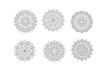 A set of beautiful Mandala patterns. Simple mandala line art illustration.