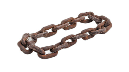 A spooky pair of old rusted chains with cobwebs isolated on a plain white background