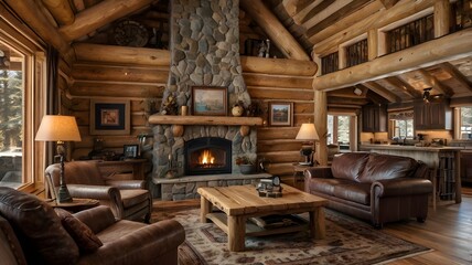 interior design of a rustic log cabin