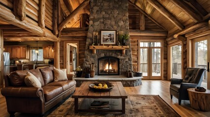 interior design of a rustic log cabin
