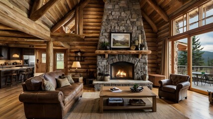 interior design of a rustic log cabin