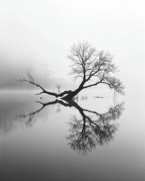 Fototapeta Solitary Tree Reflected in Calm Waters