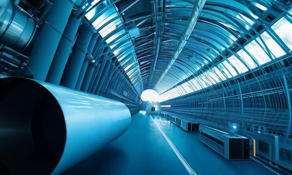 Inside a massive tunnel, possibly part of a particle accelerator or collider