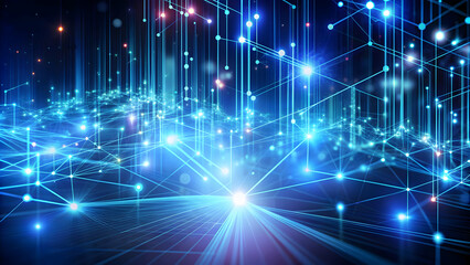 Obraz premium Glowing glossy data lines and nodes creating an abstract tech background in motion, abstract, technology, background