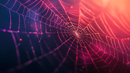 Obraz premium floating glowing spider web with neon threads creates mesmerizing visual effect, showcasing intricate patterns and vibrant colors that evoke sense of wonder and beauty
