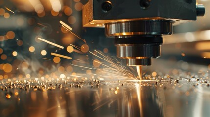 A closeup of a CNC machine using a laser to cut metal material