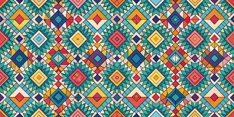 Seamless pattern design featuring colorful geometric shapes, pattern, seamless, design, abstract, colorful, geometric, shapes, background
