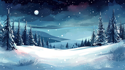 Snowy Christmas landscape illustration