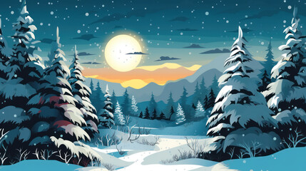 Snowy Christmas landscape illustration
