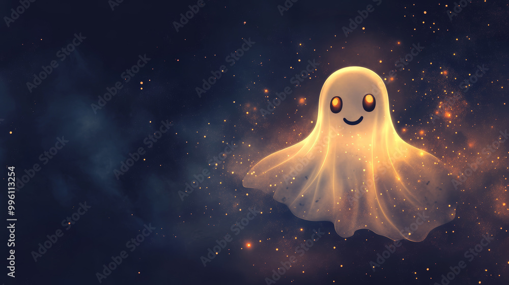 Canvas Prints friendly ghost with glowing features floats against dark, starry background, creating whimsical and 