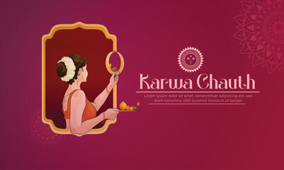 Beautiful illustration of women with typography for Karwa chauth pooja, Festival of India