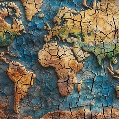 Global map made of cracked earth, visualizing worldwide water crisis and the risk of disaster,...