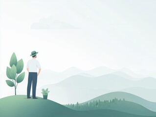 Obraz premium Forest ranger protecting reforested land, environmental stewardship, flat design illustration