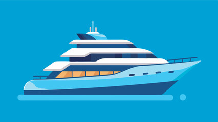 Naklejka premium A luxury cruise ship with white and yellow decks floats peacefully on serene blue waters, evoking a sense of tranquility and leisurely travel.
