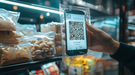 Futuristic Smart Packaging with QR Code Displaying Nutritional Data on Smartphone
