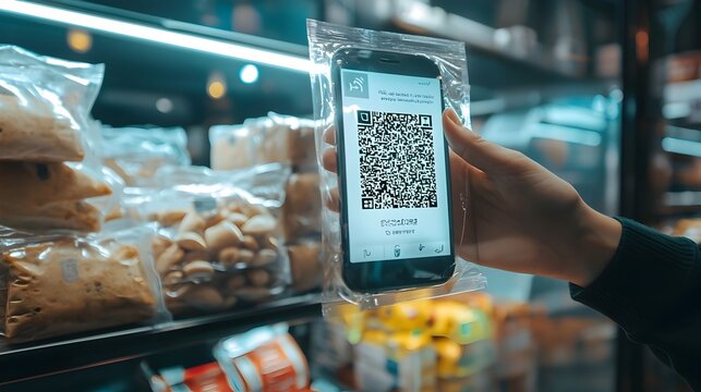 Futuristic Smart Packaging with QR Code Displaying Nutritional Data on Smartphone