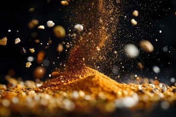 Naklejka premium Powdered spices against black background with generative ai