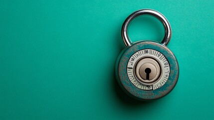 A combination padlock sits on a teal background.