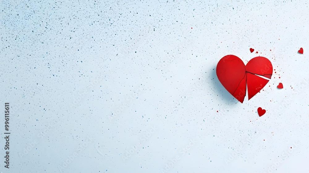 Poster an abstract illustration of a fragmented heart drifting in a void representing emotional disconnecti