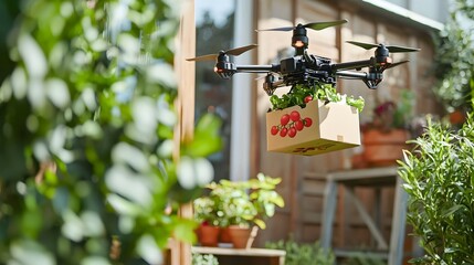 Drone Delivering Fresh Groceries to Suburban Doorstep,Food Logistics Technology