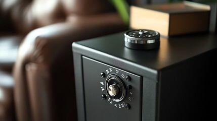 A close-up of a black grinder with a silver knob and a silver timer on top of it.