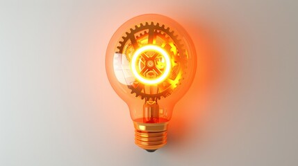 A orange light bulb with an outer glow, set against a white background