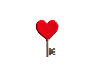 a red heart shaped key