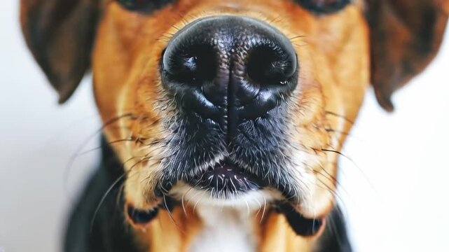 Dog looking straight at camera, dog muzzle close-up