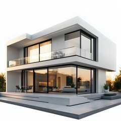 Modern house, white walls with glass windows 