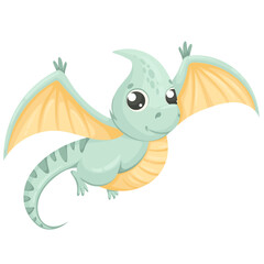 Cute baby pteradanthon dino isolated on white background. The concept of dinosaur animals. Flat vector illustration on the theme of dinosaurs. cartoon animals