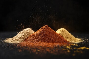 Powdered spices against black background with generative ai