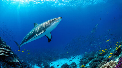 Fototapeta premium Blue Shark Swimming in Ocean